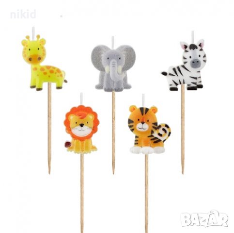 5 бр свещи свещ лъв слон зебра Сафари диви зоо животни джунгла торта Рожден ден детско парти топер