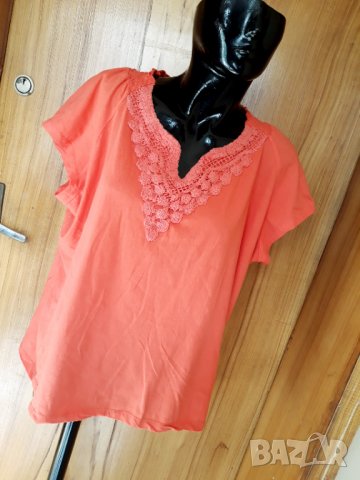 Оранжева тениска широк модел с дантела на деколтето 2ХЛ, снимка 1