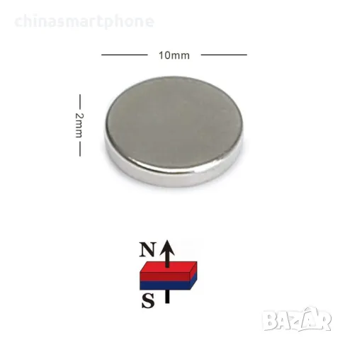 Неодимов магнит 10x2mm МАГНИТ неодимов N52, magnit от moqtmagazi n.com (Моят магазин), снимка 1