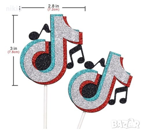 Tik Tok Тик Ток лого брокатен картонен топер украса декор за торта парти