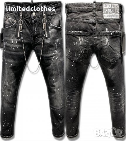 DSQUARED D2 Grey Zipped Painted Chain Biker Мъжки Дънки size 48 (32), снимка 2 - Дънки - 26787978