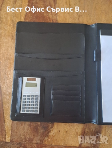 папка луксозна със соларен калкулатор Mline кожена черна A4 , снимка 3 - Ученически пособия, канцеларски материали - 52586542