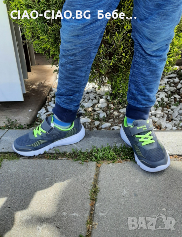 №30, СВЕТЕЩИ маратонки за момче BUBBLE Kids в сиво със зелени акценти, снимка 4 - Детски маратонки - 32249221