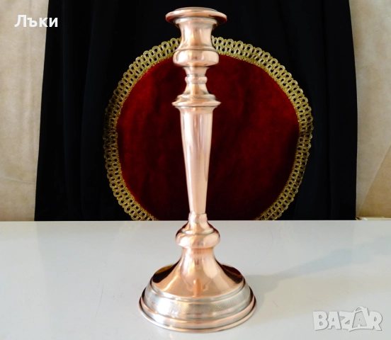 Меден свещник 25 см.,чиста червена мед 320 гр. , снимка 2 - Антикварни и старинни предмети - 51937705