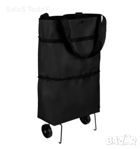 Пазарска чанта с колелца, Сгъваема количка за продукти, черна, снимка 4 - Други - 47157359