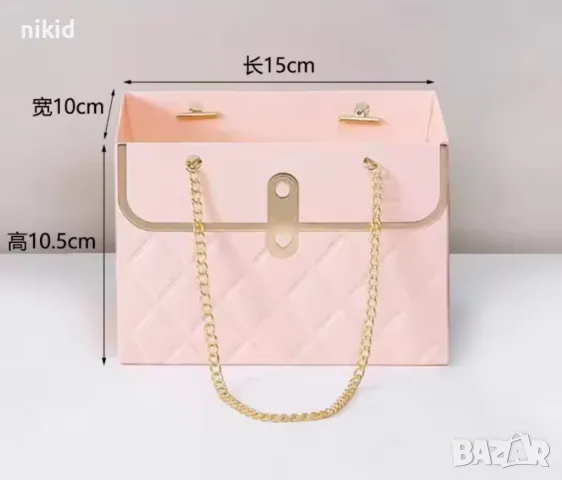 Подаръчна кутия тип дамска чанта за цветя картонена подарък аранжиране, снимка 2 - Други - 48170653