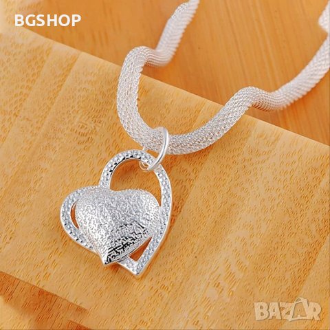 Сребърно сърце колие + верижка 925, снимка 3 - Колиета, медальони, синджири - 44051593