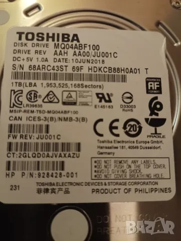 HDD хард диск за лаптоп Toshiba 1TB, SATA |||. , снимка 3 - Части за лаптопи - 47676125