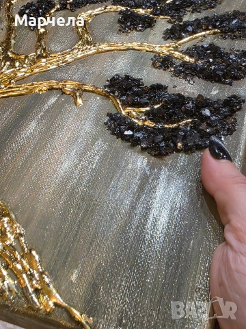 Картина златно дърво с камъни, снимка 3 - Декорация за дома - 53058455