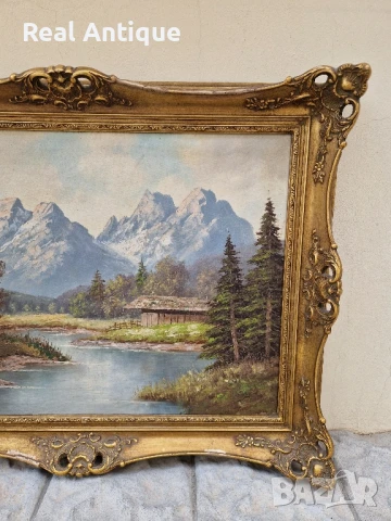 Прекрасна антикварна белгийска картина масло върху платно , снимка 4 - Картини - 50445682