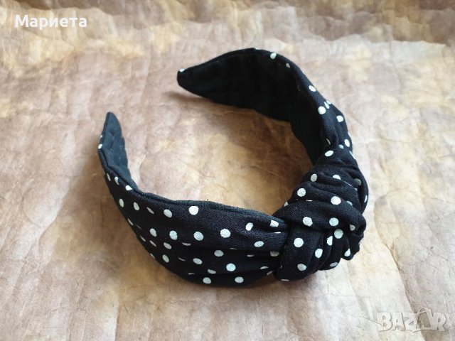 Диадема с възел Черна диадема с бели точки Черна диадема Натурално бяло Диадеми Ръчна Изработка , снимка 3 - Аксесоари за коса - 36862542