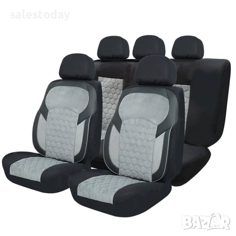 Тапицерия за автомобил, кожа и плат, Черен и сив