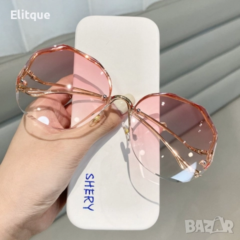 Дамски полигонални слънчеви очила без рамки + калъфче.