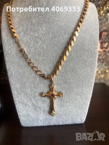 Стар златен Кръст с рубин 14к 5.96гр 5см , снимка 13 - Колиета, медальони, синджири - 50898227