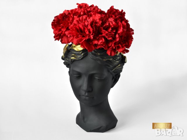 Арт ваза във формата на глава на гръцка богиня / Подарък за рожден ден / Абстрактна ваза черен мат, снимка 7 - Саксии и кашпи - 40522089