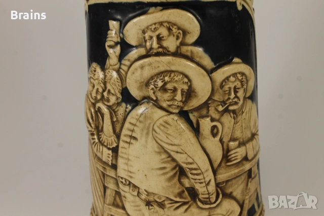 1920's Стара Немска Голяма Керамична Халба Релефна, снимка 4 - Антикварни и старинни предмети - 53167210