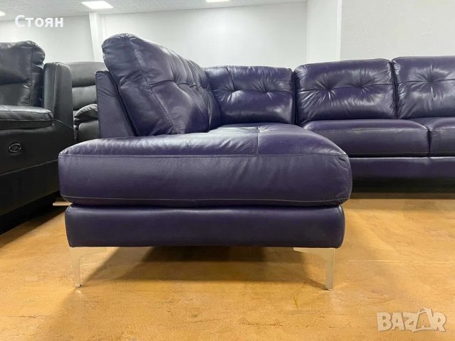 Лилав кожен ъглов диван, снимка 7 - Дивани и мека мебел - 40781388