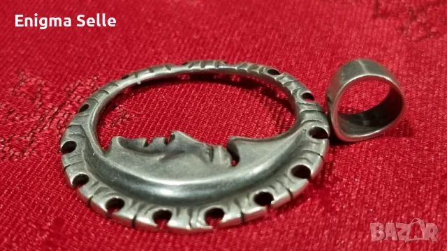 Голям сребърен медальон ЛУНА, снимка 3 - Колиета, медальони, синджири - 50306272