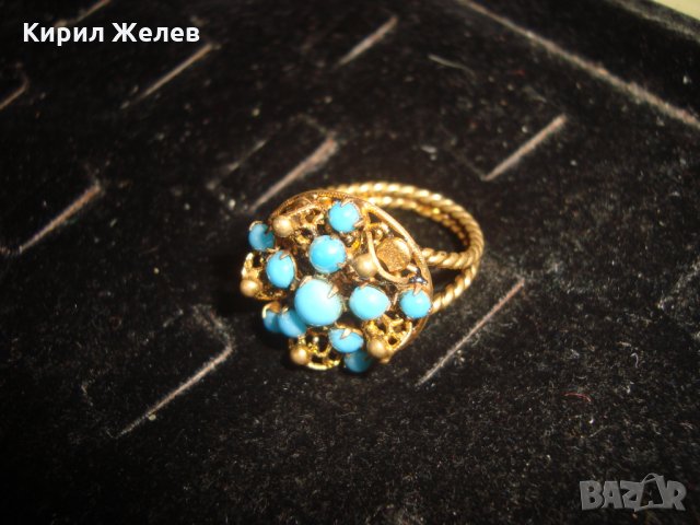 19 ВЕК ПОЗЛАТЕН ТЮРКОАЗЕН БРОНЗОВ ФИЛИГРАН ПРЪСТЕН СТАРО ГРАДСКО БИЖУ СТАР ЮВЕЛИРЕН УНИКАТ 17256, снимка 12 - Антикварни и старинни предмети - 33049750