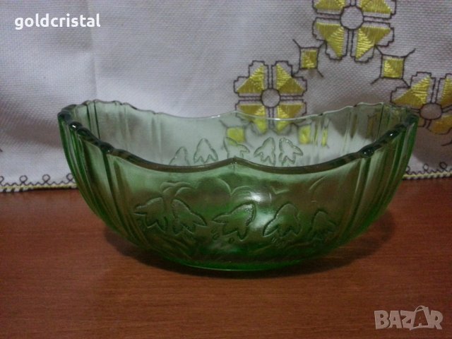 Ретро стъклена купа фруктиера зелено стъкло , снимка 6 - Антикварни и старинни предмети - 43689561