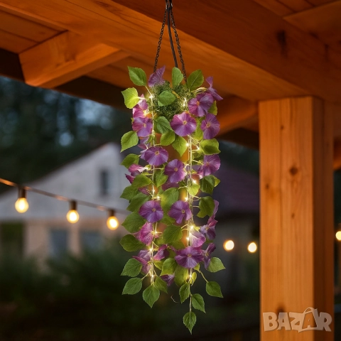 Соларна висяща саксия с LED осветление Living & Garden – 60 LED, топло бяло