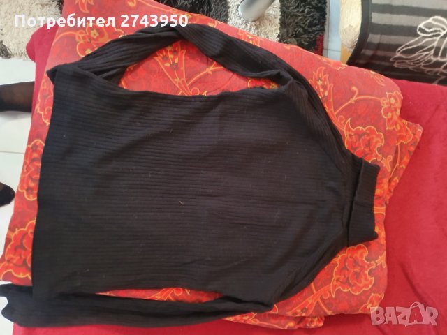 Черна блуза с еко кожа, снимка 2 - Блузи с дълъг ръкав и пуловери - 35394341