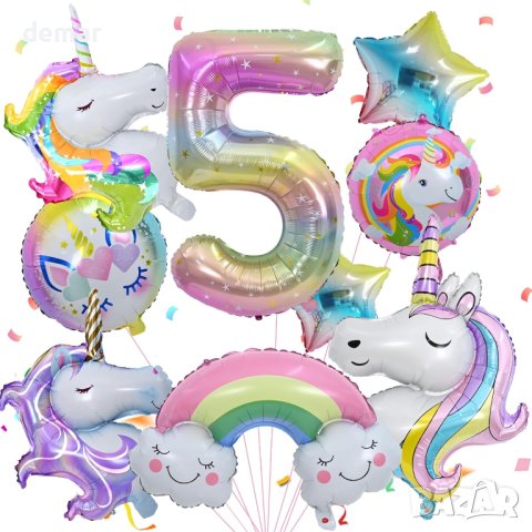 Декорация за 5-ти рожден ден за момичета, балони от фолио еднорог, снимка 1