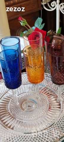 Цветни ретро стълкени чаши чаши, снимка 3 - Чаши - 52415605