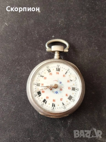 Швейцарски СРЕБЪРЕН джобен часовник 1900г. с ключе - 10 РУБИНА ПРОМОЦИЯ, снимка 2 - Джобни - 48835206