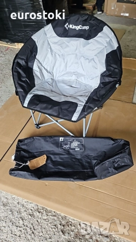 KingCamp Moon Chair, сгъваем къмпинг стол, здрав, подплатен с поставка за чаши. Сиво-черно , снимка 8 - Къмпинг мебели - 52632729