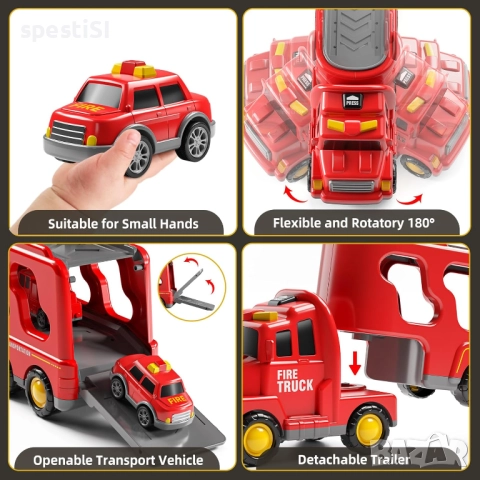 Детски Камион Пожарна – Голям Автовоз със Звук и Светлина - КОД 4787, снимка 5 - Коли, камиони, мотори, писти - 52530722