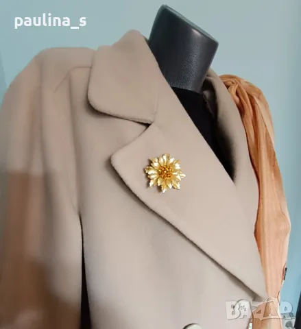 Вълнено Бежово палто "C&A" и аксесоар с бижу / голям размер , снимка 6 - Палта, манта - 48000303