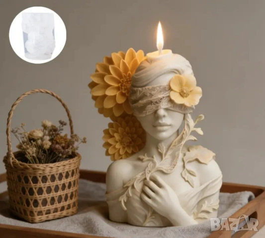 Молд жена с превръзка на очите и цветя (2), снимка 2 - Форми - 53469695