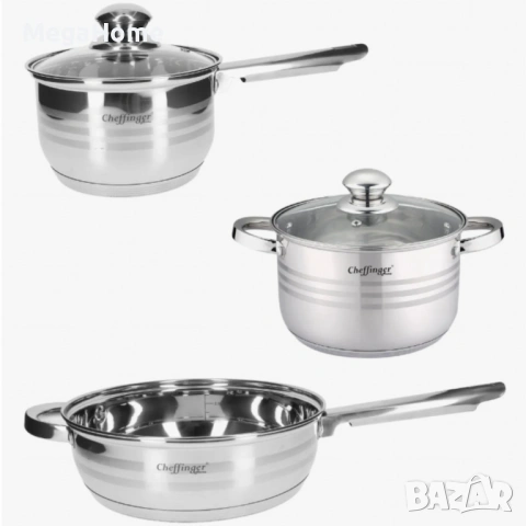 Комплект съдове за готвене Cheffinger, 12 части, Неръждаема стомана, за всички видове котлони, снимка 4 - Съдове за готвене - 53052578