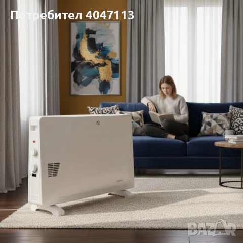 Конвекторен отоплител Rosberg – 2500W, 3 степени, с вентилатор, защита от прегряване (бял или черен), снимка 2 - Радиатори - 51806615