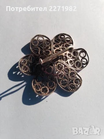 Стара сребърна брошка(филигран), снимка 2 - Антикварни и старинни предмети - 48835903