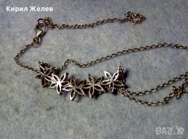 НЕЖНО ФЛОРАЛНО СРЕБЪРНО КОЛИЕ ЦВЕТЯ СРЕБРО 925 с БЯЛА ПОЗЛАТА Нужда от ЛЕК РЕМОНТ на ВЕРИЖКАТА 47974, снимка 7 - Колиета, медальони, синджири - 48952894