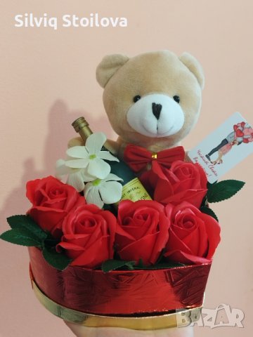Сърце със сапунени цветя и мече, снимка 7 - Подаръци за жени - 39594613