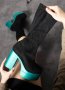 Ботуши на ток - черен велур с ходило цвят тюркоаз - BN10, снимка 3