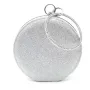 Официална дамска чанта клъч малка, кръгла, сребриста, твърда, снимка 3