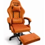 Оранжев велурен геймърски стол с поставка за крака – ергономичен, метална рамка, снимка 2
