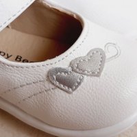 №19-№24, Бели бебешки обувки за момиче HAPPY BEE със сребристи сърца, снимка 6 - Бебешки обувки - 32784149
