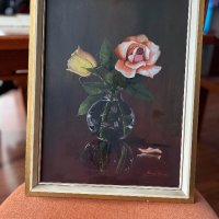 Стара маслена картина с рози, снимка 2 - Декорация за дома - 39463701
