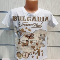 Нова детска бяла тениска с трансферен печат България - TREASURE LAND (Земя на съкровища), снимка 1 - Детски тениски и потници - 28462264