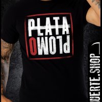 Черна тениска тениска с щампа PLATA O PLOMO, снимка 1 - Тениски - 43960112