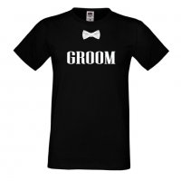 Мъжка тениска за ергенско парти GROOM bowtie за младоженец с папионка, снимка 2 - Тениски - 33018373