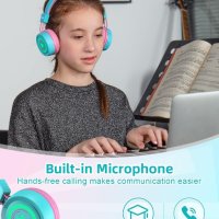 Детски Bluetooth слушалки RIYO с цветни LED светлини, ментово зелено, снимка 3 - Bluetooth слушалки - 43585178
