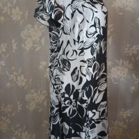 Лятна рокля в черно-бял флорален принт от шифон с подплата XL, снимка 1 - Рокли - 40773496