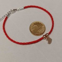 Дамска гривна червен шнур и сребърно сърце със покритие от розово злато, снимка 3 - Гривни - 28244551