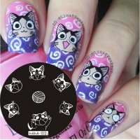 Котки с кълбо кръгла плочка / щампа шаблон за печат на нокти hehe 022, снимка 1 - Продукти за маникюр - 26317681